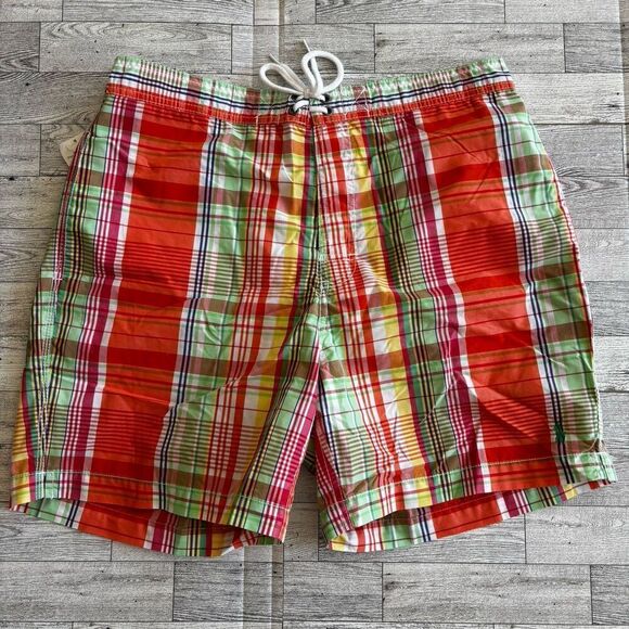 NWT Polo Ralph Lauren Swim Trunks Mens Large Plaid Lined‎ Beach Shorts Vintage - Picture 1 of 9